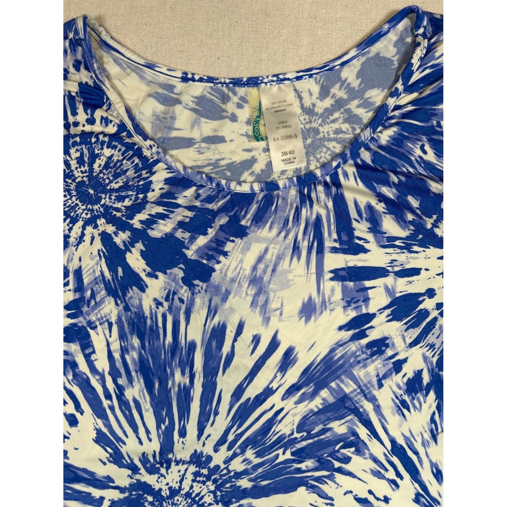 Swim 365 Womens Blue White Tie Dye Swim Shirt Cover Up Size 38/40 64-0388-5